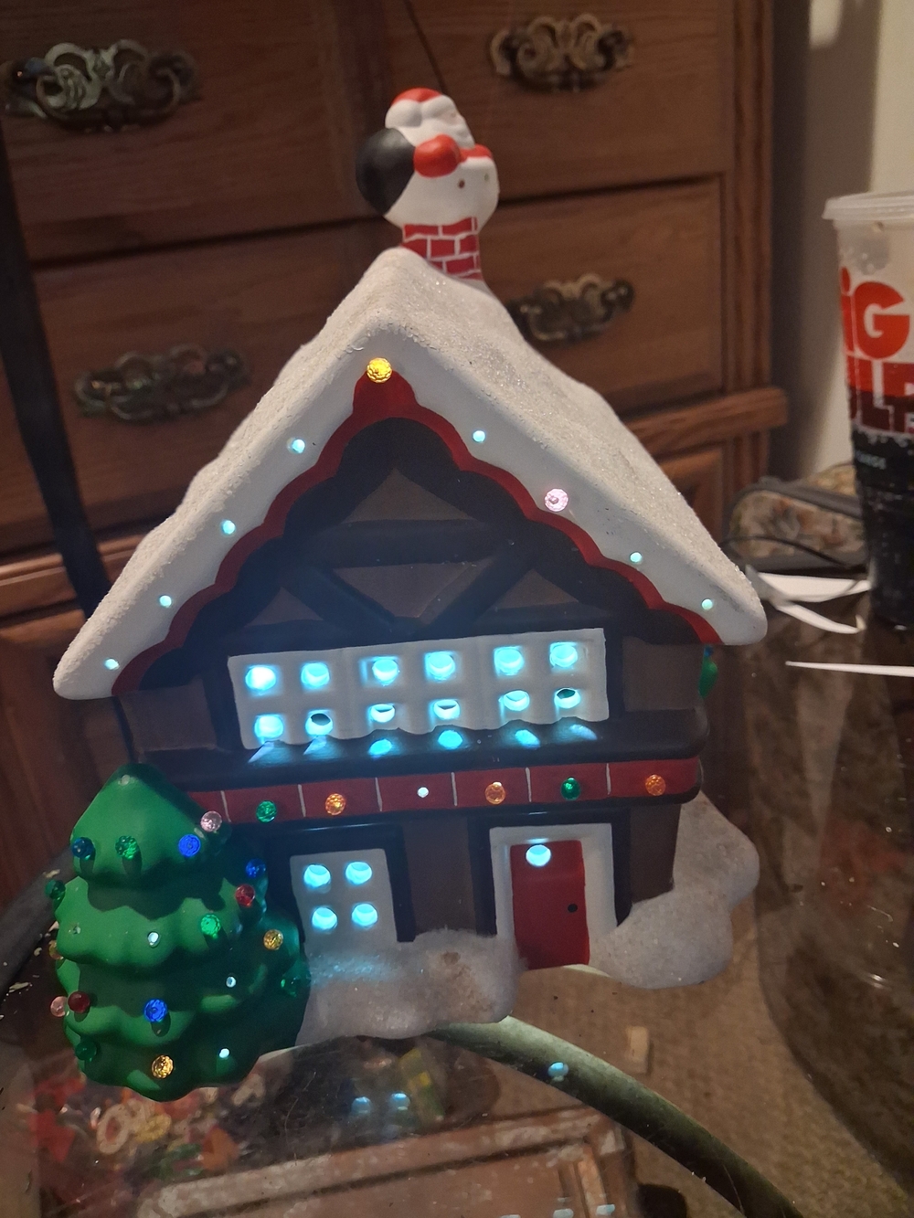 Holiday Light-Up Decorative Snow Cottage - Red & Green